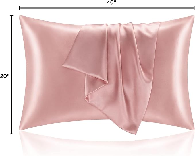 BEDELITE Satin Pillowcase with Zipper, Rose Pink King Size Pillow Cases Set of 2, Super Soft and Cooling Similar to Silk Pillow Cases, Gift for Women Men(20x40 Inches)