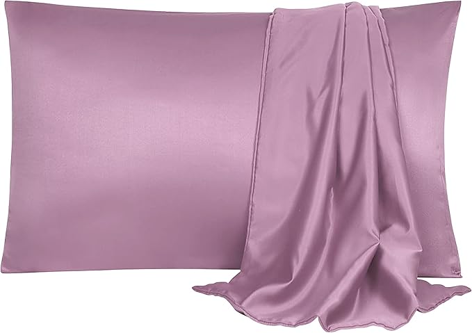 uxcell 2 Pack Silk Satin Pillowcase for Hair and Skin, Cool, Silky, Soft Breathable Pillow Cases King Size 20x36 Inch Sateen Pillowcase Mauve with Envelope Closure
