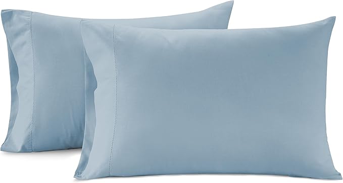 Lane Linen 100% Organic Cotton Pillow Cases Standard Size Set of 2 (20"x26") - Cotton Pillowcases Standard Size - Soft Yellow Pillow Cases Set of 2 - Standard Pillow Case Pack of 2 - French Blue
