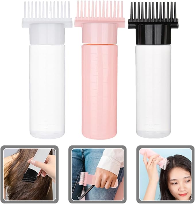 3pcs Hair Coloring Applicator Bottles with Root Comb and Graduated Scale Lightweight Portable Hair Dyeing Oil Applicator for Home and Salon Use