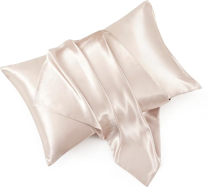 Taupe Satin Pillowcase Queen Size Set of 2 for Hair and Skin,Taupe Silk Pillowcase Breathable Pillowcase with Envelope Closure