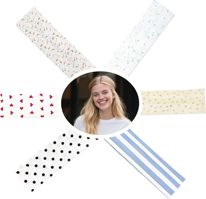 6 Pcs Anti-Slip Elastic Headbands for Women Soft Fabric Yoga Sweatbands with Floral Heart Print Stretchy, Sweat-Absorbent and Lightweight for Fitness, Running and Daily Wear