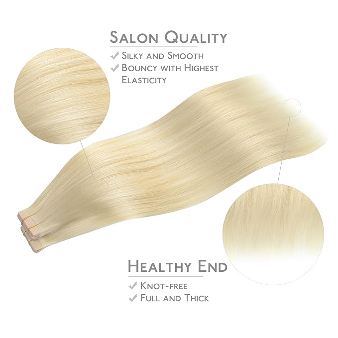 WENNALIFE Tape in Hair Extensions Human Hair, 40pcs 80g 12 inch Platinum Blonde Hair Extensions Real Human Hair Straight Tape in Extensions Invisible Human Hair Extensions Reusable Real Hair Extension