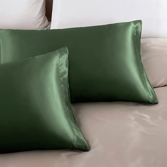Aormenzy Satin Pillow Cases for Women Standard Size Set of 2, Woodland Green Satin Pillowcase for Hair with Envelope Closure Silky Pillow Covers Wrinkle, Fade Resistant (20x26 Inches)