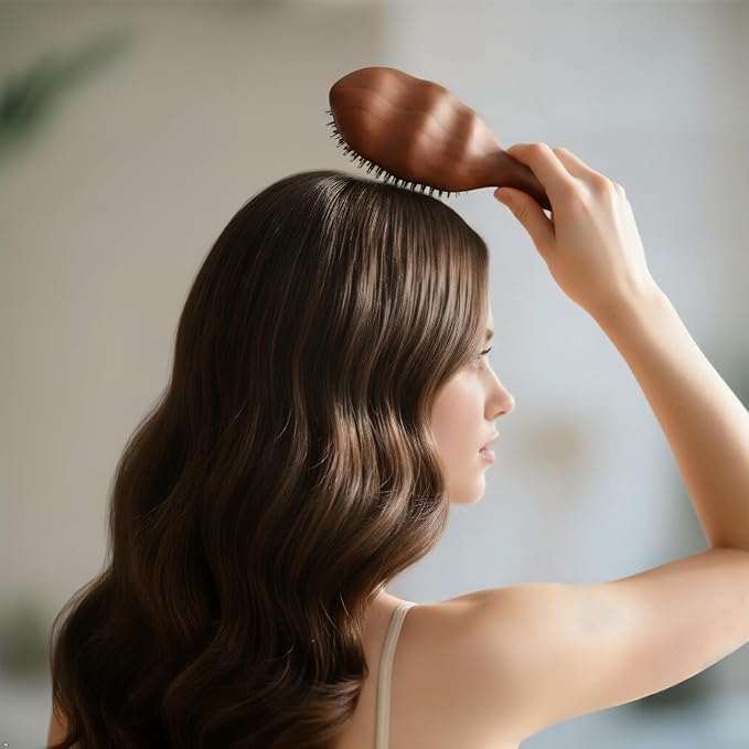Boar Bristle Hair Brush-Gentle on Scalp with No Pulling,for Smooth,Shiny Hair and Reduced Static.Detangling Hairbrush for Fine,Thin,and Curly Hair with Scalp Massage.