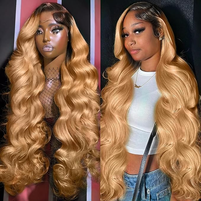AMIRTY 200% density 13x6 Honey Blonde Lace Front Wigs Human Hair 13x6 Body Wave Lace Frontal Human Hair Wigs for Women Ombre HD Transparent Lace Front Wig 20 inch