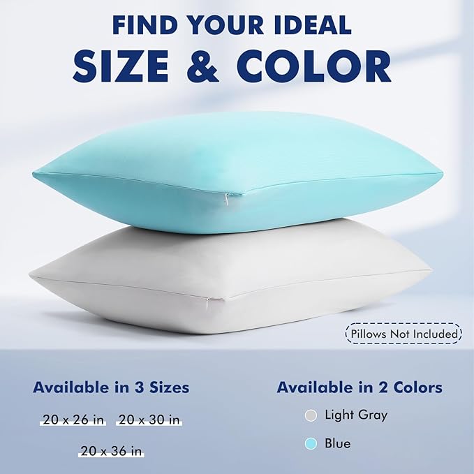 Elegear Cooling Pillow Cases for Hot Sleepers, Clean Fabric Silver Infused Cooling Pillowcase Q-Max>0.5, Soft Pillow Cases for Hair & Skin, Zipper Pillow Cases Set of 2 Gray (King, 20'' x 36'')