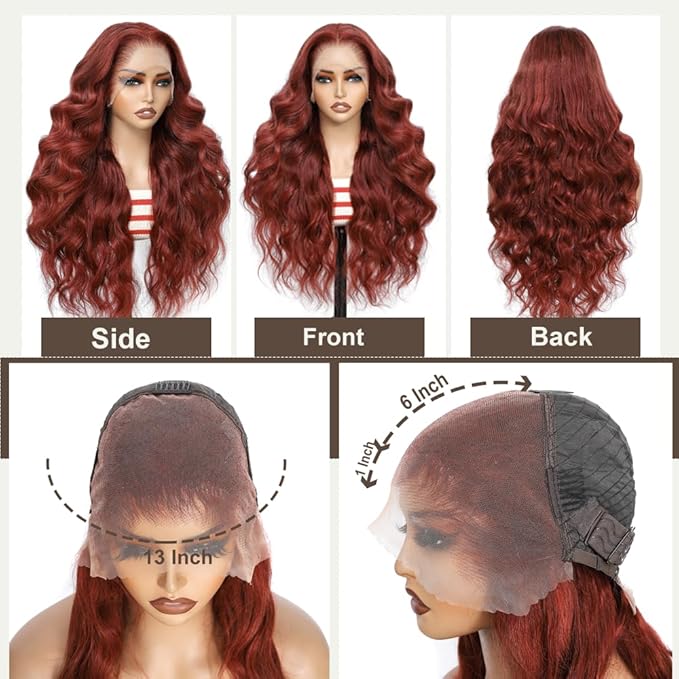 BVH 28 Inch Reddish Brown 13x6 Lace Front Wigs Human Hair Body Wave Wigs Human Hair 200 Density Hd Lace Frontal Wigs M Hairline 33# Brown Wigs (13x6 Reddish Brown Lace Front Wigs Human Hair, 28 Inch)