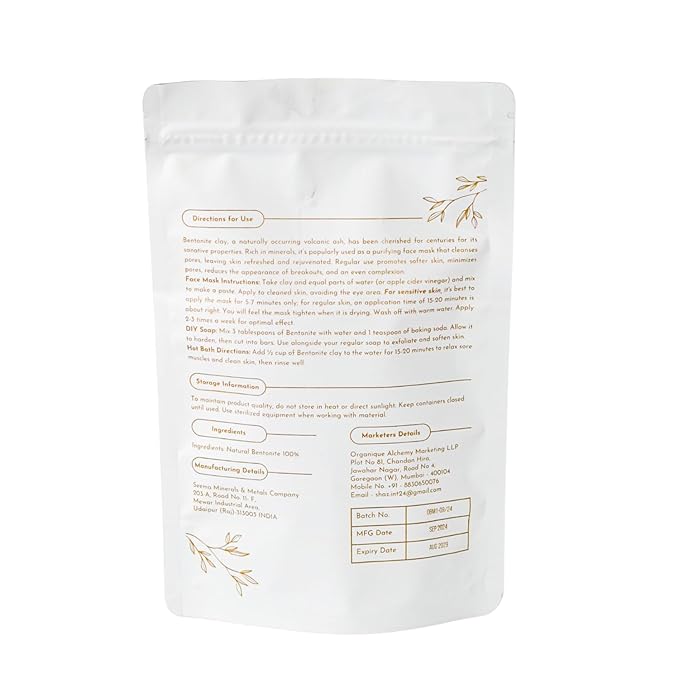 Bentonite Clay Powder For Face, Body & Hair, Deep Pore Cleansing & Detox, Indian Healing Calcium & Sodium Clay, For Masks & Bath 32 oz (920g)