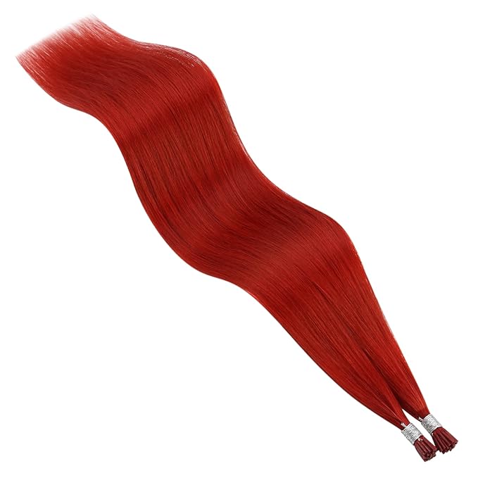 YoungSee Red I Tip Hair Extensions 18 Inch I Tips Hair Extensions Real Human Hair Colored Itip Extension Red 30s 25g Color Hair-Extension for Women Girls Cosplay