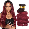 Ombre Human Hair Bundles 1B99J Body Wave Bundle Niegmeag Brazilian Virgin Remy Hair 3 Bundles 12 14 16 Inch 2 Tone Black and Burgundy Bundle 150g