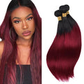 Ombre Bundles Human Hair Burgundy Straight Bundles 14 16 18 Inch Niegmeag 2 Tone Black and Red Bundle Double Weft 1B99J Straight Bundle Hair Weave 150g