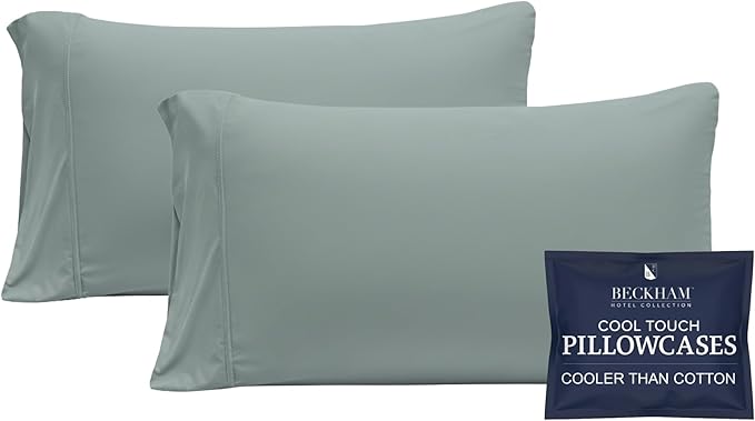 Beckham Hotel Collection Cooling Pillowcases for Hot Sleepers, King Size Set of 2, Cool Bedding, Envelope Closure, Silky Soft, Breathable, Moisture-Wicking, Aqua Gray