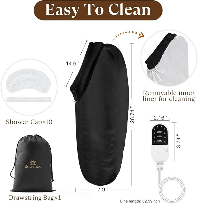 Heat Cap for Deep Conditioning, Hair Steamer for Natural Hair Home Use w/10-level Heats Up Quickly, Thermal Steam Cap for Home Hair Treatment