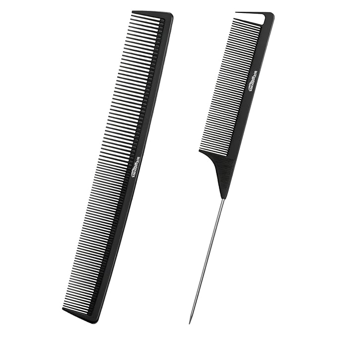 2Pcs Combs for Women and Men，Professional Black Carbon Fiber Teasing Comb，Combs for Hair Stylist, Fine and Wide Tooth Styling Comb for All Hair Types（Style 1）