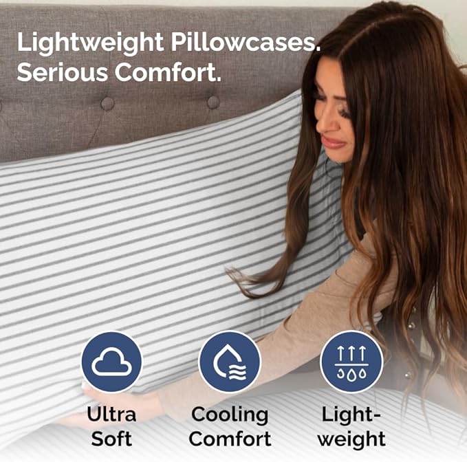Queen Pillow Cases Set of 2 - Ultra Soft Hotel Quality Pillowcase Covers - Comfy, Cozy & Wrinkle Free - Shrinkage and Fade Resistant - Machine Washable Pillow Protectors - 2 Piece Set - Grey Stripes 2