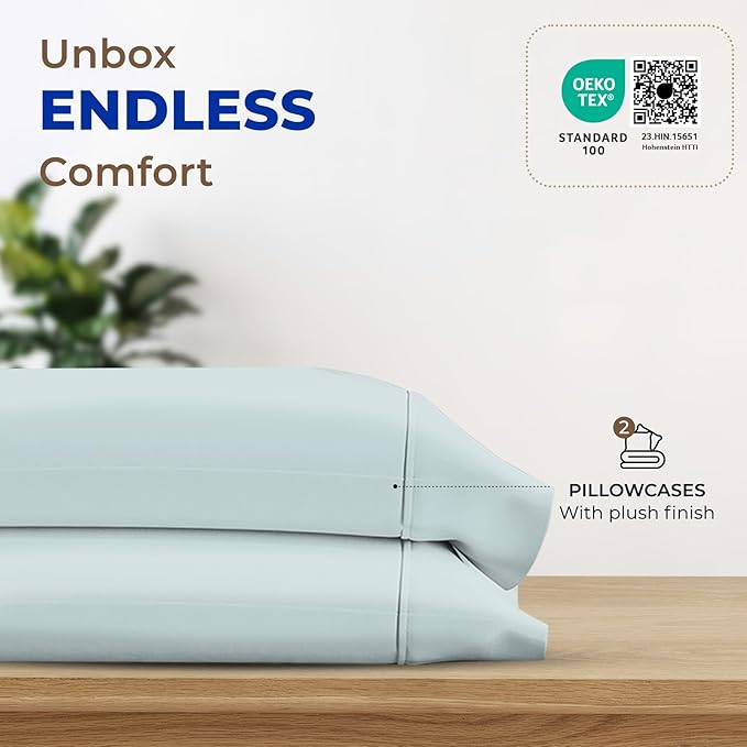 THREAD SPREAD 100% Egyptian Cotton Pillowcases King - 1000 Thread Count Pillow Cases King Size Set of 2, Soft Cooling & Breathable Extra Long Staple Sateen Weave Cotton Pillow Cover for Bed - Sea Foam