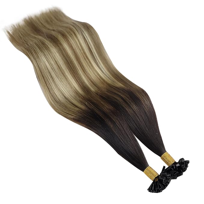 YoungSee K Tip Hair Extensions Human Hair Balayage Ktip Real Hair Extensions Dark Brown Ombre Brown with Blonde Hot Fusion 14In 50s/50g