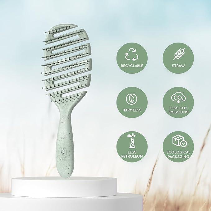 Detangler Hairbrush, Soft Bristle Detangling Brush for Straight, Wavy, Curly and Fine Hair, Dry and Wet, Quick Smoothing for Women and Men, Eco-Friendly & Sustainable Material (Green)