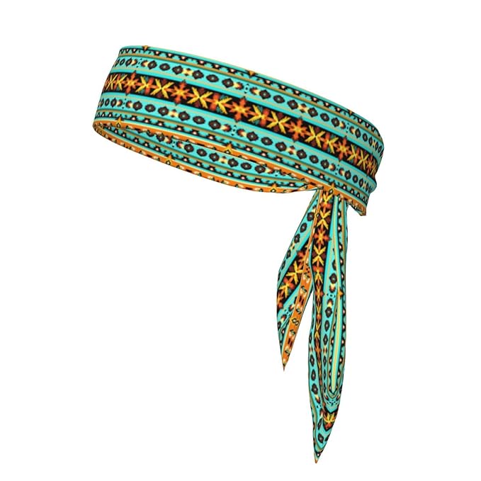 Boys Girls Sports Sweatbands, Boho Style Long Hair Band for Running Travel Spa, Lovely Ethnic Aztec Turquoise Geometric Indiana Western Southwest Pattern Headdress Hair Decor
