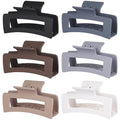 Square Hair Clips 3.5 Inch Medium Claw Clips Rectangle Hair Claw Clips 6 Pack Rubber Paint Jaw Non-Slip Thick Hair Accessories for Women Girls -Brown Grey
