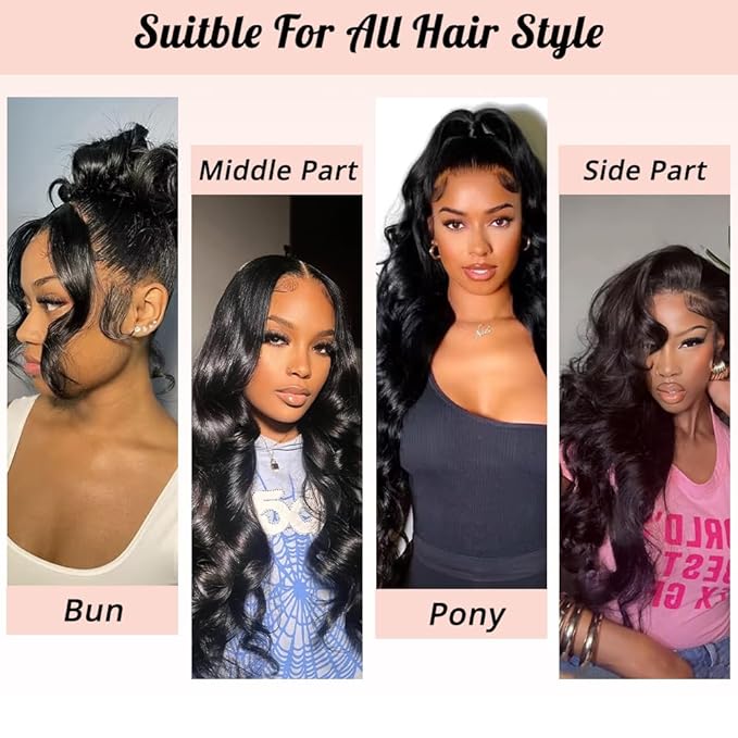 360 Lace Front Wigs Human Hair Body Wave 200% Density Upgraded Hidden Straps 360 HD Full Lace Wigs Human Hair With Drawstring Pre Plucked With Baby Hair for Women Natural Black(28inch)