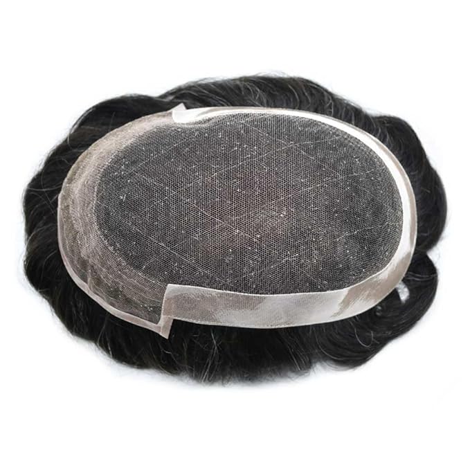 Toupee For Men Swiss Lace Hair System For Mens ToupeeL Human Hair Lace Hair Piece For Mens Toupee Hair Units 7X9#1B Off Black 120% Density