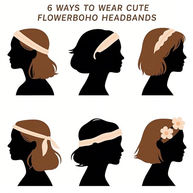6 Pack Headbands for Women - Short Hair Bandana Headbands, Non Slip Elastic Sweat Hairbands, Soft Fabric Hair Wraps for Girls - Suitable for Workout, Yoga, Running & Sport (E-6)