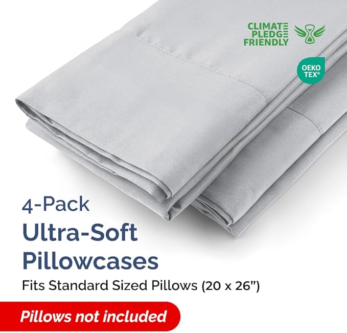 Standard Pillow Cases - 4 Pack - Super Soft Pillowcase Covers - Envelope Enclosure - Hotel Quality Pillow Protectors - Wrinkle Free, Fade & Stain Resistant - Machine Washable - 20" x 26" (Steel Blue)