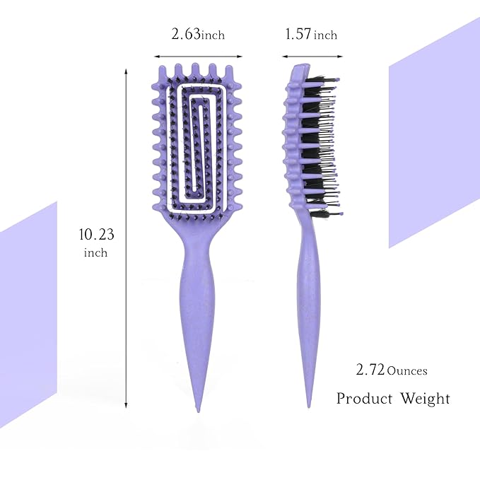 Curl Defining Brush for Curly Hair, Flexi Vented Brush for Faster Drying Hair, Detangling and Shaping to Reduce Pulling (Purple)