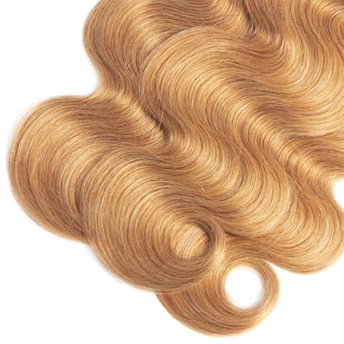 1b/27 Human Hair Bundles Ombre Blonde Body Wave Bundle Brazilian Virgin Remy Hair 3 Bundles 14 16 18 Inch 2 Tone Honey Blonde and Black Bundle Double Weft Hair Weave 150g