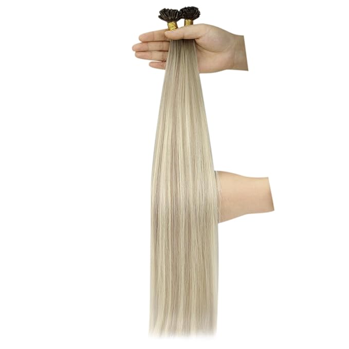 YoungSee U Tip Hair Extensions Human Hair Ombre Keratin Extensions Ombre Ash Blonde to Platinum Blonde 24In 50s/50g