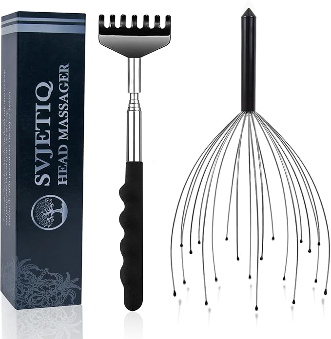 Head Massager Back Scratcher, 20 Fingers Head Scratcher Scalp Massager & Extendable Back Scratcher for Men Women, Christmas Gift Stocking Stuffers for Deep Relaxation, Stress Relief