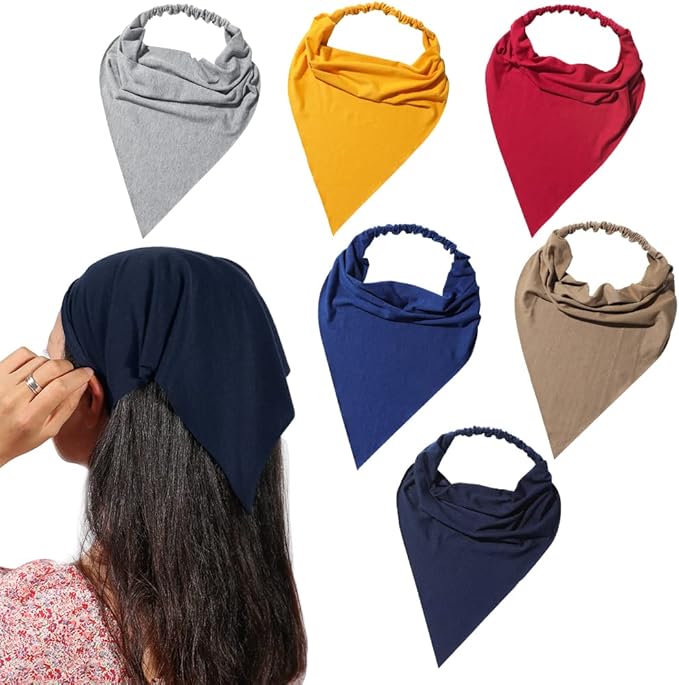 6 Pack Hair Scarf Headband for Women Elastic Bandana Head Scarf Large Boho Triangle Kerchief with Clips Non Slip Scarves