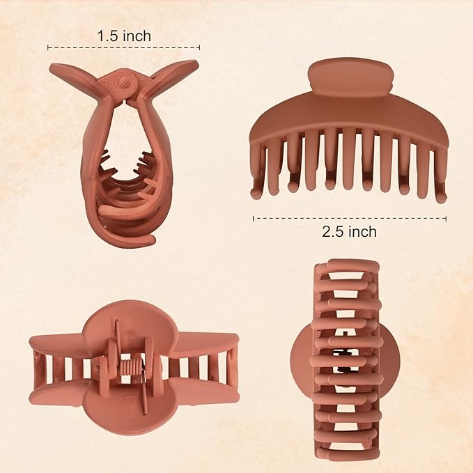 DEEKA 4 PCS Double Row Teeth Hair Claw Clips 2.5" Medium Hair Clips for Thin Hair Small Matte Clips Short Fine Hair Accessories for Women and Girls -Black Brown