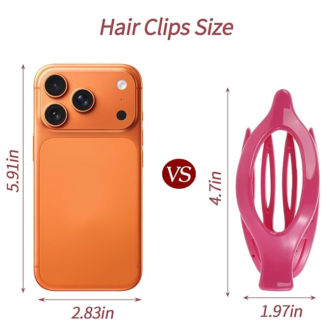 6 Packs Flat Hair Clips for Women, French Flat Claw Clips for Women Girls, Alligator Clips for Thick Thin Hair, Strong Hold Duck Billed Clips,4.7 Inches Hair Clips,Cherry Pink, Christmas Gifts