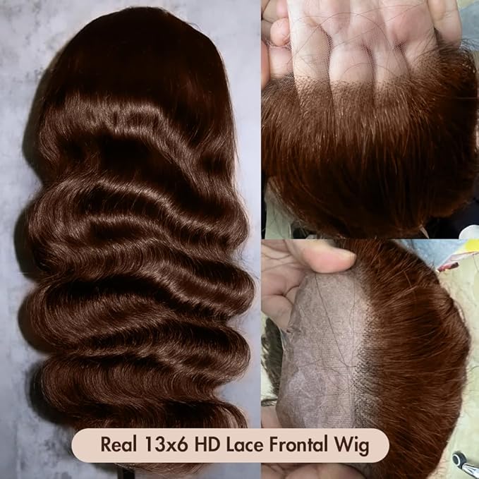 250 Density SKINLIKE HD Lace Wig Human Hair 13x6 15A Chocolate Brown Human Hair Wigs Invisible 0.1mm Ultra-thin Frayed Ends Full Cuticle Aligned Virgin Hair Lace Frontal Wig 28 Inch
