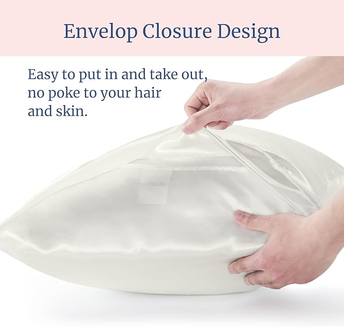 BEDELITE Satin Pillowcase for Hair and Skin, Super Soft and Cooling Similar to Silk Pillow Cases 2 Pack with Envelope Closure, Gift for Women Men(13"x18" Toddler Size, Ivory)