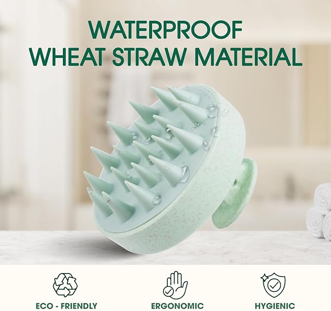 Scalp Massager Brush for Hair Growth – Silicone Scalp Scrubber & Scalp Exfoliator – Manual Scalp Massager Brush for Wet or Dry Use – Hair Massager Scalp Shampoo Brush Tool (Beige)