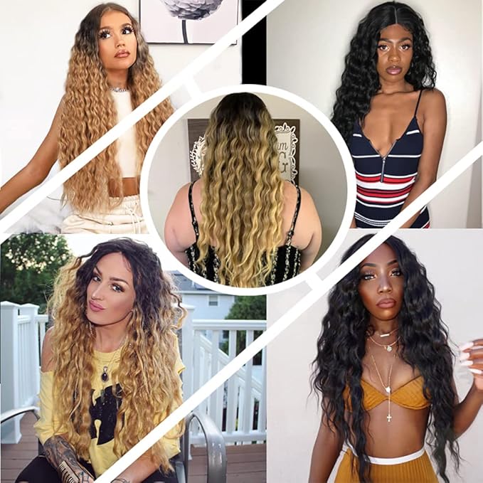 Ombre Bundles Human Hair Blonde Deep Wave Bundle Brazilian Virgin Remy Soft and Silky Hair 3 Bundles 12 14 16 Inch Double Weft 2 Tone Black and Honey Blonde Bundle Hair Weave 300g