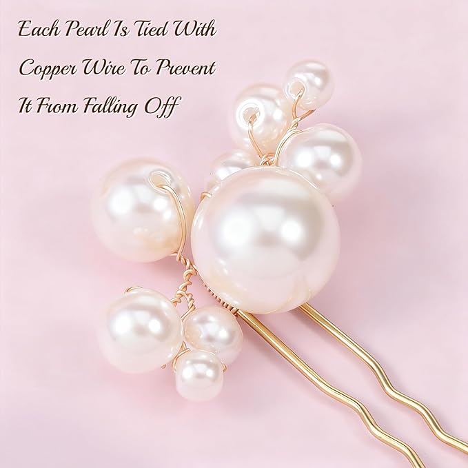 24 Pieces Pearl Crystal Bridal Hair Pins Handmade Pearl Bridal Hair Accessories Pearls Wedding Hair-Pins for Brides Women Girls