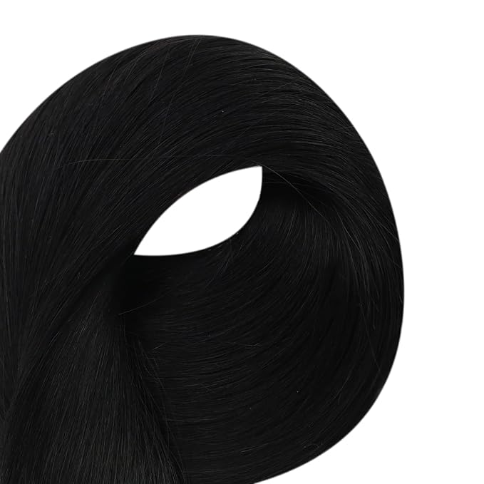 Full Shine Real Human Hair Tape in Extensions Color 1 Jet Black Remy Tape in Real Remy Skin Weft 24Inch Double Sided Invisible Seamless Hair Extension Silky Straight 20Pcs 50G for Wedding
