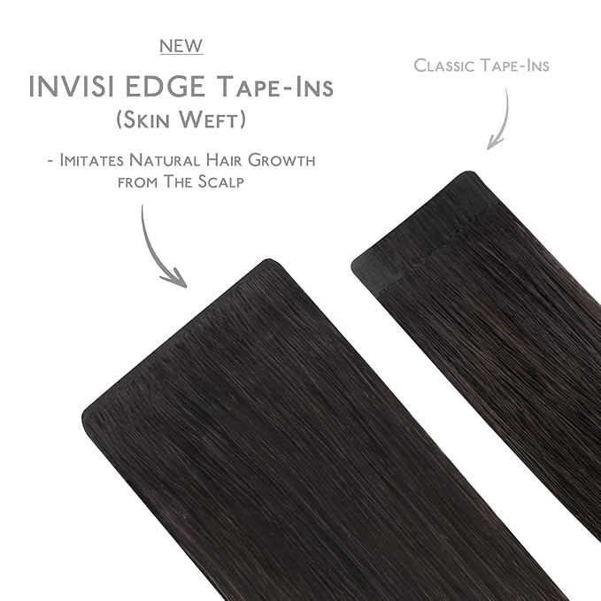 WENNALIFE Invisi Edge Tape in Hair Extensions Human Hair, 22 Inch 30g 10pcs Balayage Dark Brown Mixed Chestnut Brown Invisible Luxury Remy Hair Extensions Seamless Injected Straight Extensiones