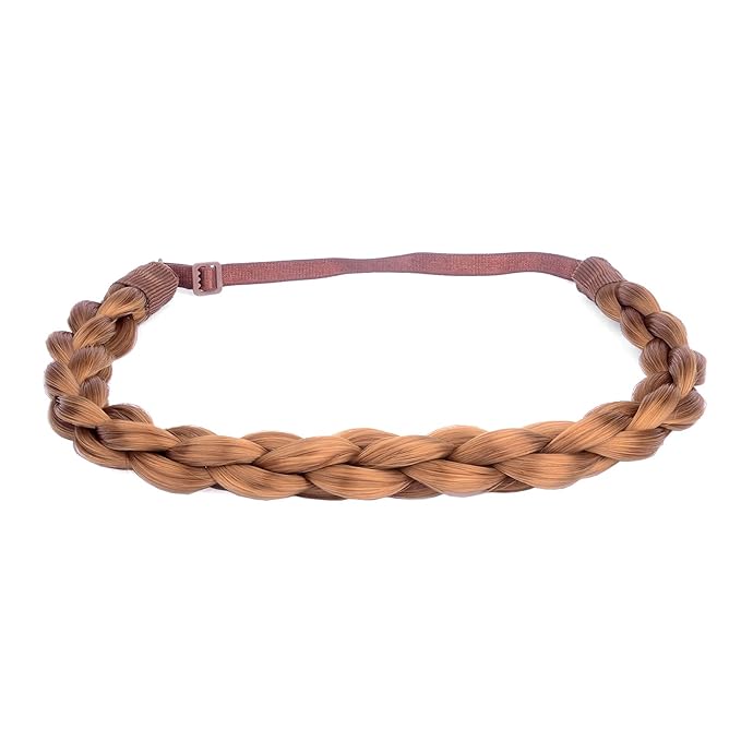 DIGUAN Chubby Narrow Synthetic Hair Braided Headband Classic Chunky Plaited Braids Elastic Stretch Hairpiece Women Girl Beauty accessory, 58g (Golden Red)
