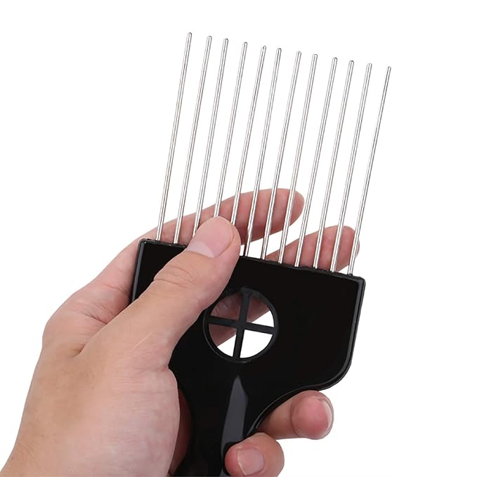 4Pcs Afro Picks Metal Hair Combs, Steel Teeth Hair Pick for Curly, Coily, Natural Hair, Detangling, Styling Comb for Men Women (Black)
