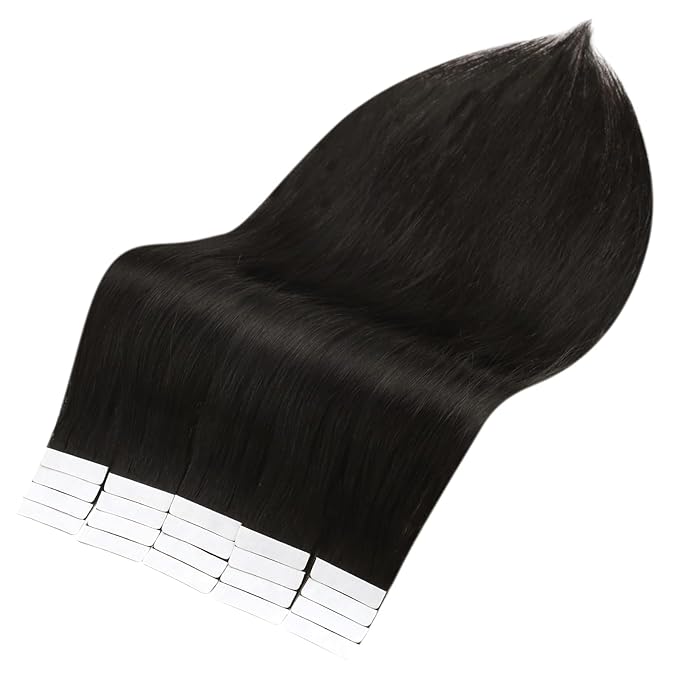 Full Shine Tape in Hair Extensions Natural Tape in Extensions 10 Inch Color 1B Black 20 Pcs Seamless Soft Remy Hair Extensions Tape in Invisible Brazilian 30Gram for Thin Hair Wedding