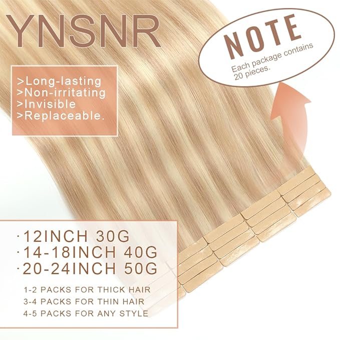 Tape in Hair Extensions Human Hair 16 Inch 20pcs Invisible Tape ins Hair Extensions Real Human Hair Brownish Brown to Brownish Yellow Remy Seamless Injected Tape Extensions
