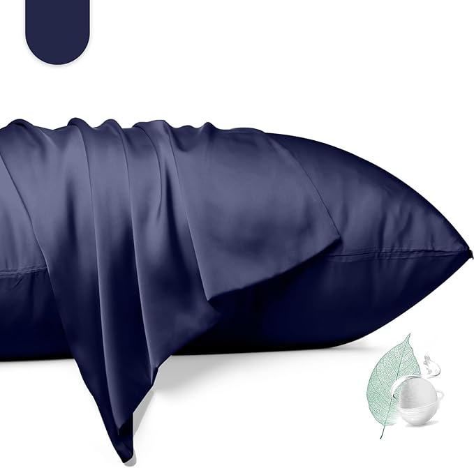 100% Mulberry Silk Pillowcase 2 Pack,Queen Size Silk Pillow Cases for Hair and Skin,Silky Smooth Bed Pillow Cover with Hidden Zipper,Natural Silk Pillow Case Set of 2 (Navy Blue, Queen 20X30)