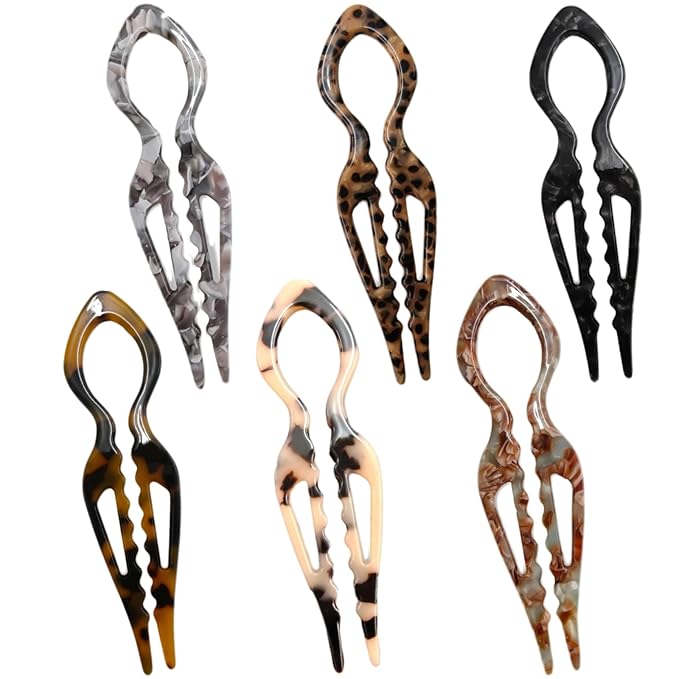 Hair Pins,French U-Shaped Hair Pin 6Pack Elegant Women Hair Accessories Suitable for Thick or Thin Hair (Light red, Black, Khaki,Black,Light gray,Reddish brown)