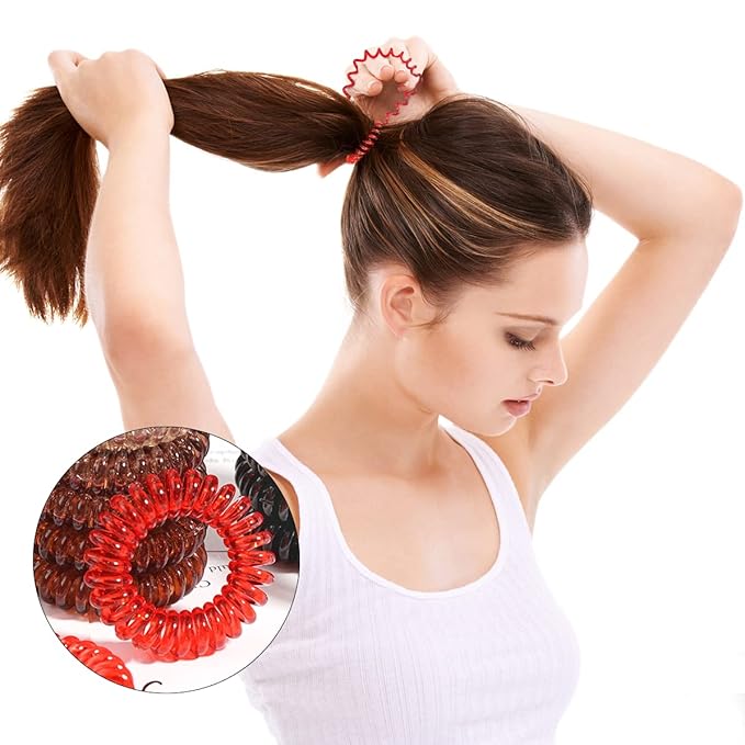 DED Transparent Spiral No Crease Coil Ponytail Holders, 24 Pcs Waterproof Elastic Hair Accessories for Women and Girls, All Hair Types